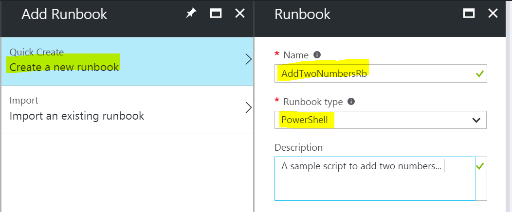 Sample runbook to add two numbers