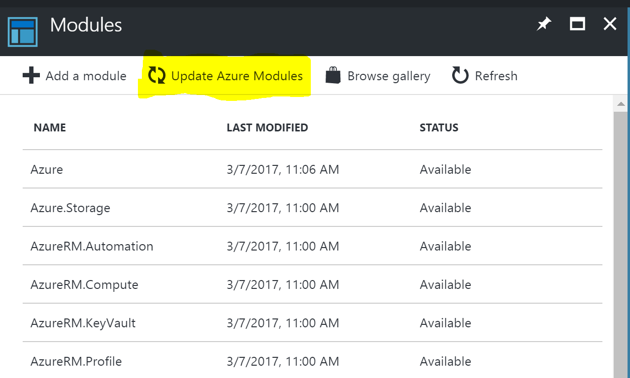 AzureAutomation-UpdateAzureModules