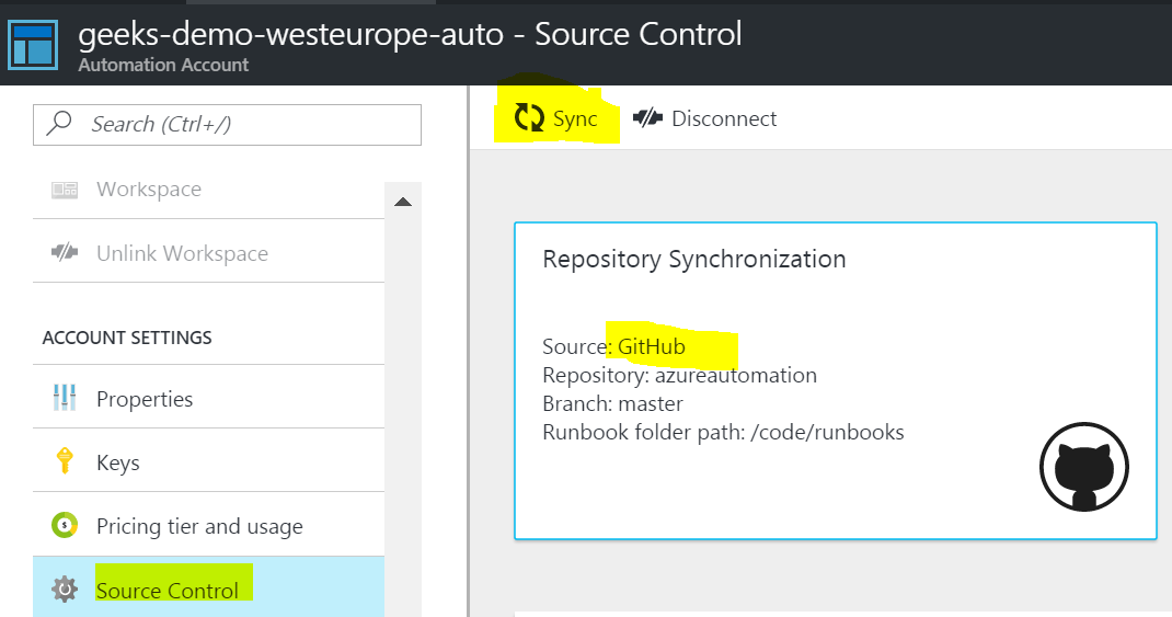 Sync Azure Automation Account with GitHub