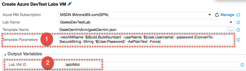 Azure DevTest Lab Task Configuration