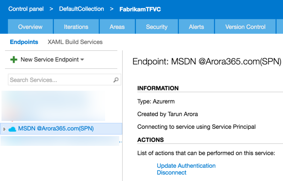 VSTS Azure Resource Manager Endpoint