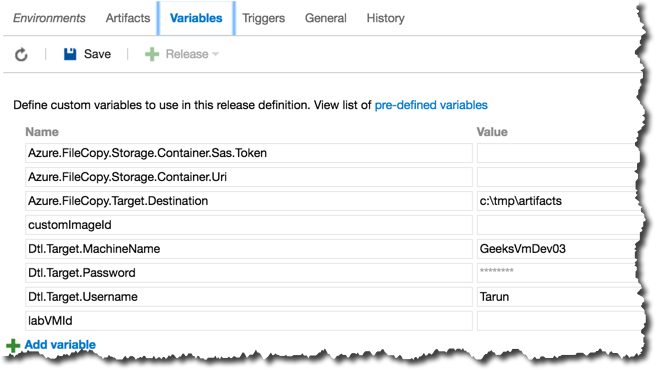 AzureDevTestLabs VSTS Team Build Environment Variables