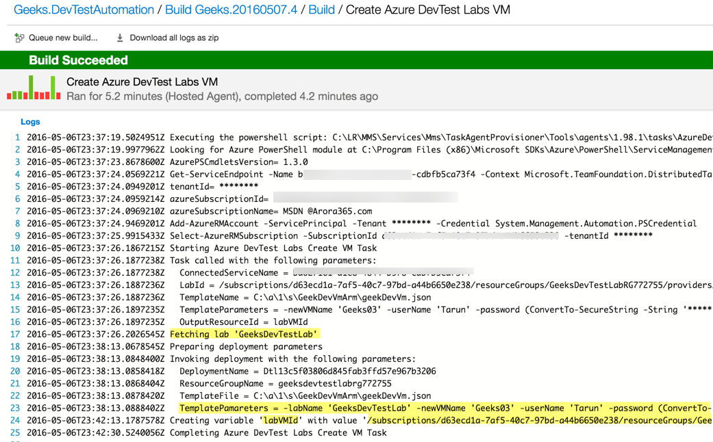 Azure DevTest Lab Task Configuration