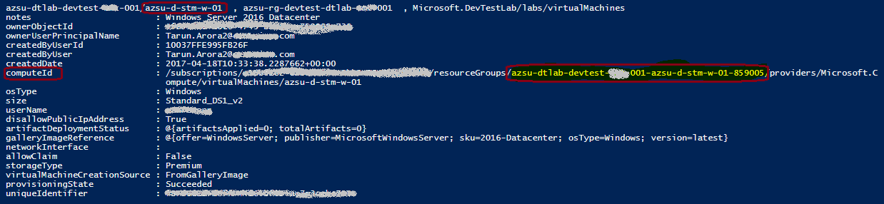 Get all Azure DTL Virtual Machine Properties Programmatically with AzureRm PowerShell