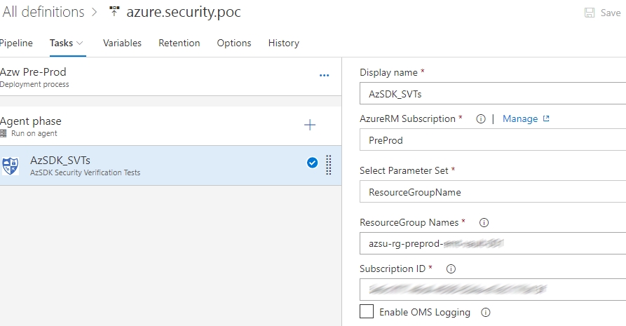 AzSDK VSTS - AzSDK Task Configuration Example