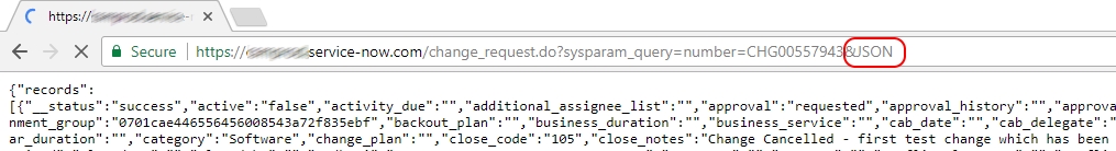 ServiceNow Change Request in JSON