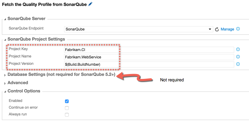 VSTS SonarQube Begin Analysis Task Configuration