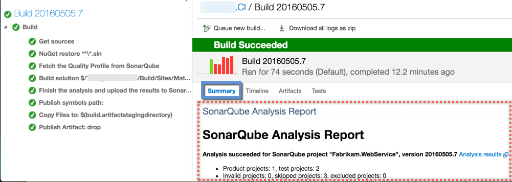 VSTS SonarQube Begin Analysis Task Configuration