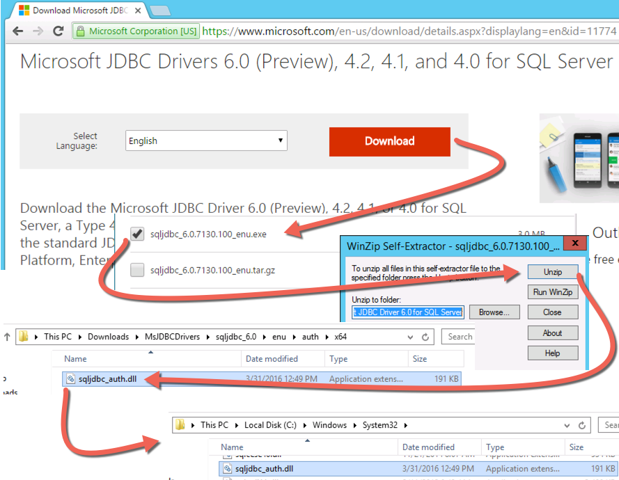 JDBC Drivers for SQL Windows Auth