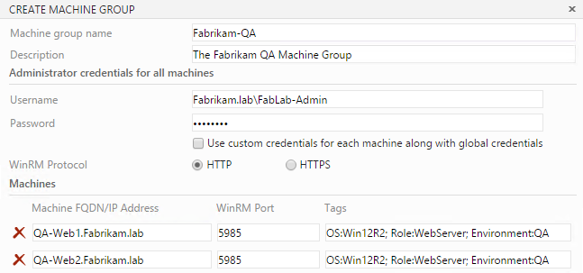 TFSMachineGroup Configuring