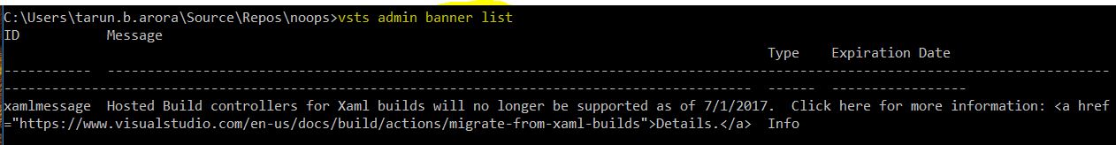 VSTS CLI banner list