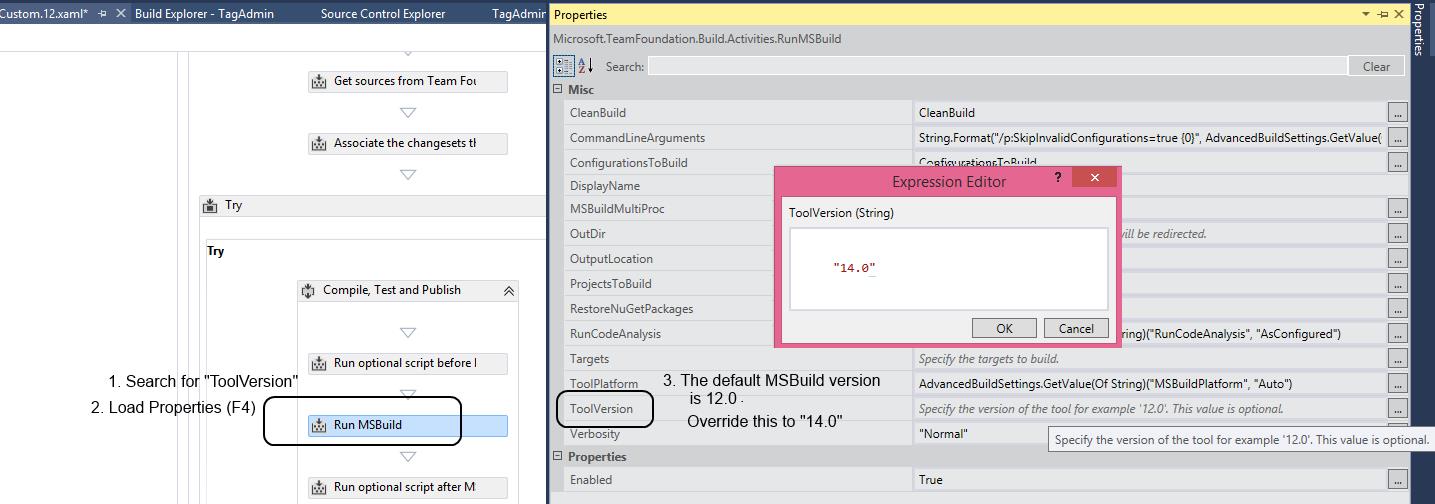 Customize TFS 2013 template to work with MSBuild 14.0