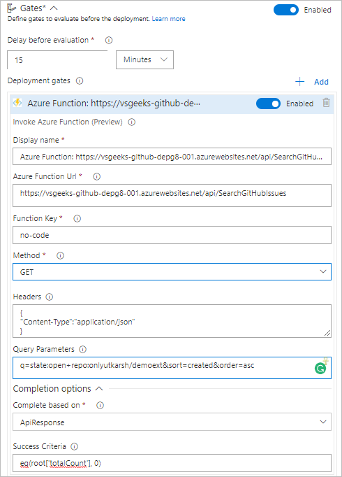 Pre Deployment Azure Function Gate